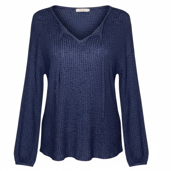 Wonderly Sweaters - WONDERLY Boatneck Lightweight Sweater Keyhole Detail-Ties Navy Blue in SZ Small
